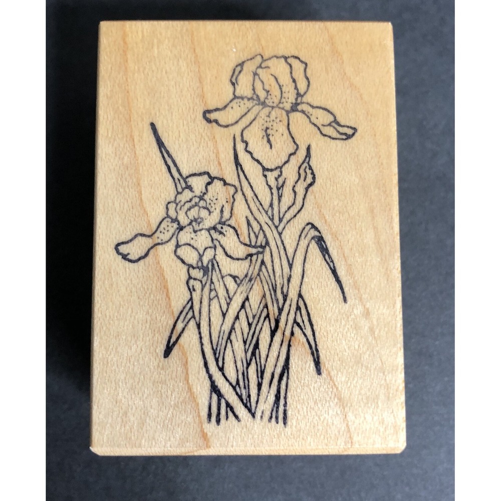 PSX Rubber Stamp Botanical Floral Iris Flowers D-474 Wood Mounted